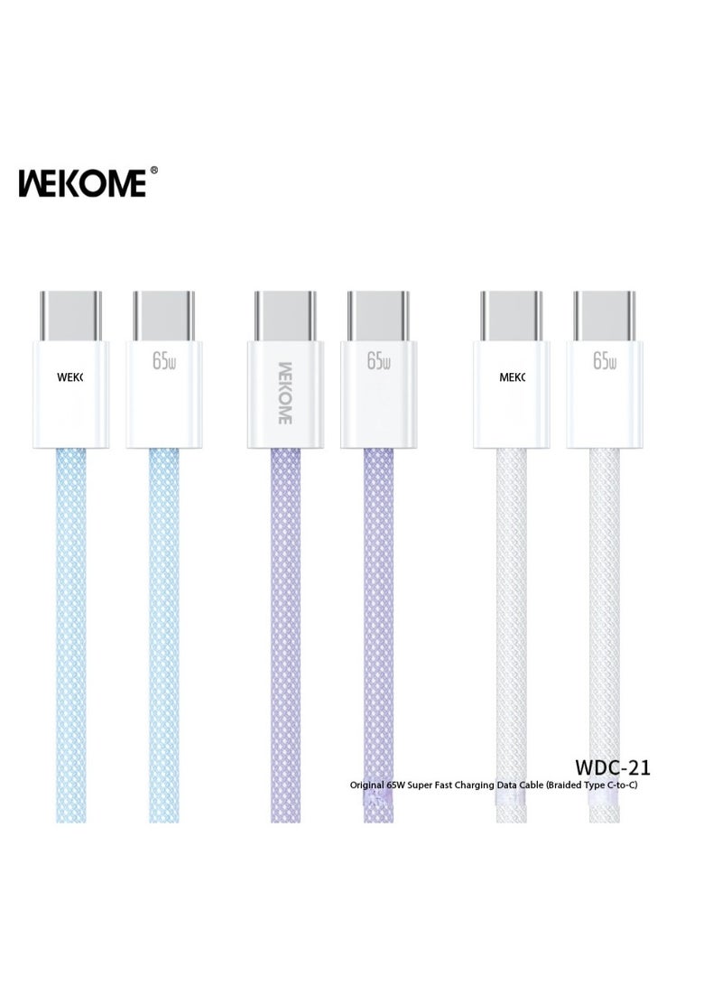 WEKOME 3-Pack 65W Colorful Braided Super-Fast Charging Data Cables (Type-C Interface/1 Meter/Nylon Braided) - New Three Colors | PD 65W Ultra-Fast Charging | 480MB/s High-Speed ​​Transfer - Image 2